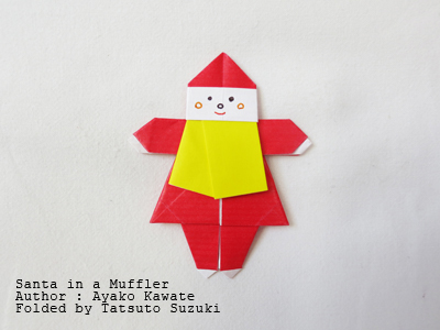 origami Santa in a muffler, Author : Ayako Kawate, Folded by Tatsuto Suzuki